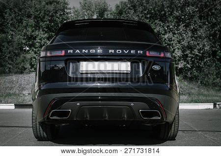 Moscow. Autumn 2018. The Land Rover Range Rover Velar In Black Color Compact Luxury Crossover Suv In