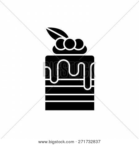 Tiramisu Black Icon, Vector Sign On Isolated Background. Tiramisu Concept Symbol, Illustration