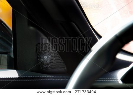 Moscow. Autumn 2018. Interior Of The Land Rover Range Rover Velar In Black Color Compact Luxury Cros