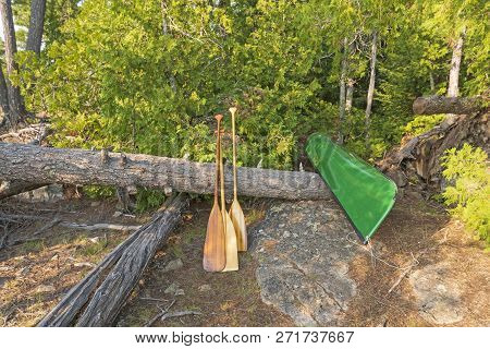 Canoe Dock In The Wilds On Emerald Lake In Quetico Provincial Park In Ontario