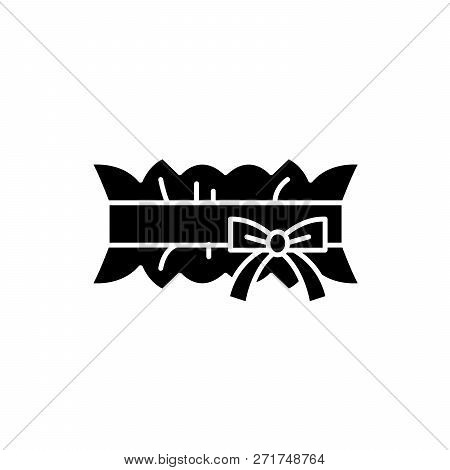 Wedding Garter Black Icon, Vector Sign On Isolated Background. Wedding Garter Concept Symbol, Illust