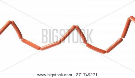 Encased Sausages On White Background. Meat Product
