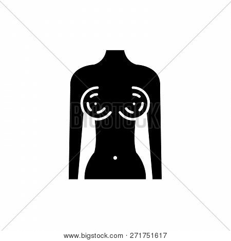 Breast Augmentation Black Icon, Vector Sign On Isolated Background. Breast Augmentation Concept Symb