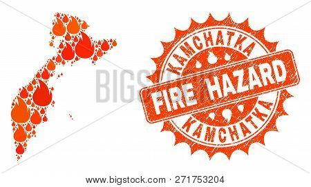 Fire Hazard Collage Of Map Of Kamchatka Peninsula Burning And Dirty Seal. Map Of Kamchatka Peninsula