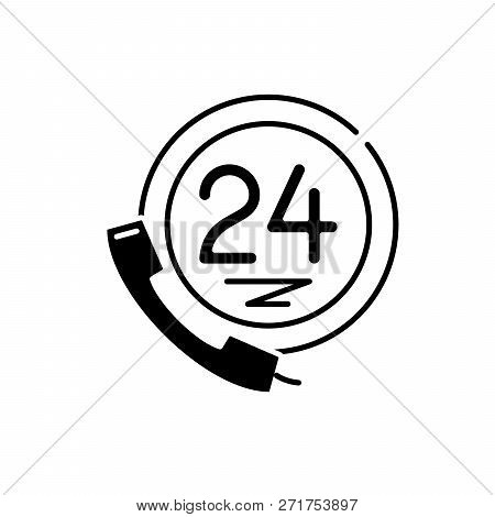 24 Hour Client Support Black Icon, Vector Sign On Isolated Background. 24 Hour Client Support Concep