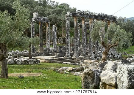 Columns Of The Ancient Temple Of Zeus At Euromos Was An Ancient City In Caria Anatolia Turkey
