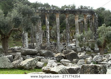 Columns Of The Ancient Temple Of Zeus At Euromos Was An Ancient City In Caria Anatolia Turkey