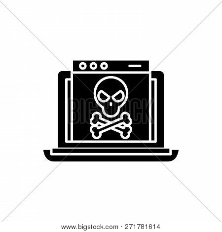 Computer Virus And Bugs Black Icon, Vector Sign On Isolated Background. Computer Virus And Bugs Conc