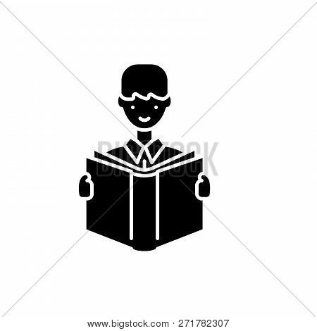Selfeducation Black Icon, Vector Sign On Isolated Background. Selfeducation Concept Symbol, Illustra