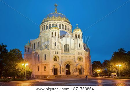 Saint Nicholas Naval Cathedral In July Twilight. Kronstadt, Russia