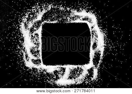Empty Square Checking Box Symbol Drawing By Finger On White Snow Salt Powder Spot Cloud In Center On