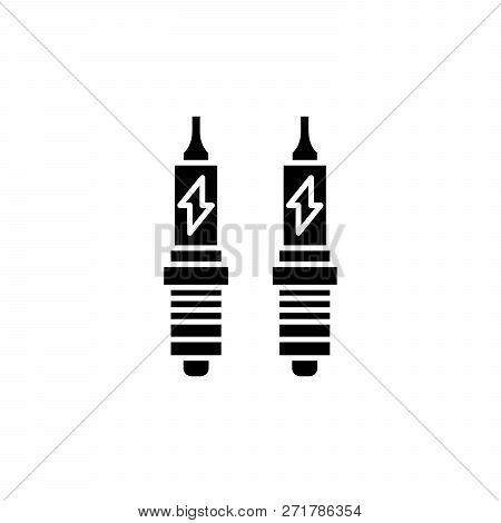 Spark Plug Black Icon, Vector Sign On Isolated Background. Spark Plug Concept Symbol, Illustration