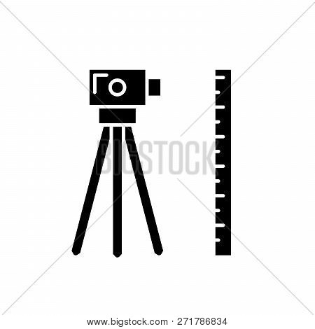 Geodesy Black Icon, Vector Sign On Isolated Background. Geodesy Concept Symbol, Illustration