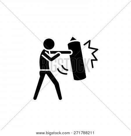 Punchbag Black Icon, Vector Sign On Isolated Background. Punchbag Concept Symbol, Illustration