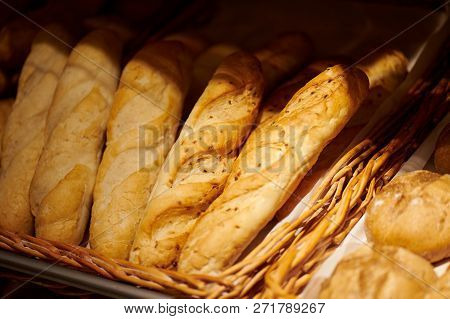 Baked Bread In A Bakery Window Display