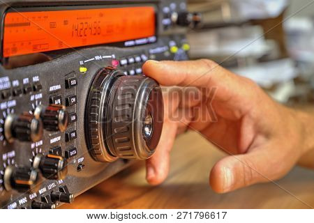 Modern High Frequency Radio Amateur Transceiver Closeup