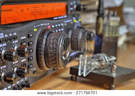 Modern High Frequency Radio Amateur Transceiver Closeup