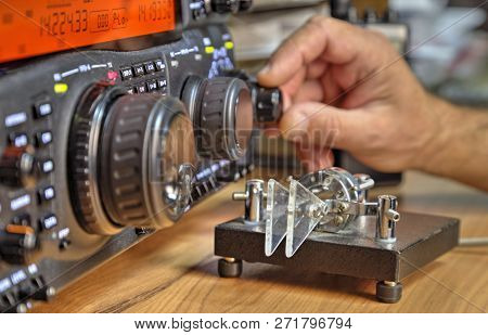 Modern High Frequency Radio Amateur Transceiver Closeup