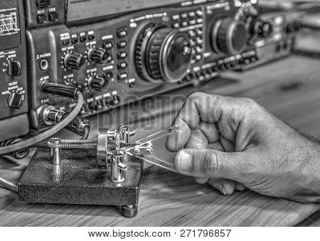 Modern High Frequency Radio Amateur Transceiver In Black And White