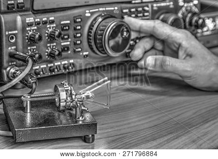 Modern High Frequency Radio Amateur Transceiver In Black And White