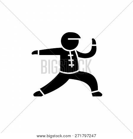 Wushu Black Icon, Vector Sign On Isolated Background. Wushu Concept Symbol, Illustration
