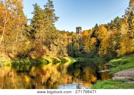 Golden Autumn At The River In Anyksciai