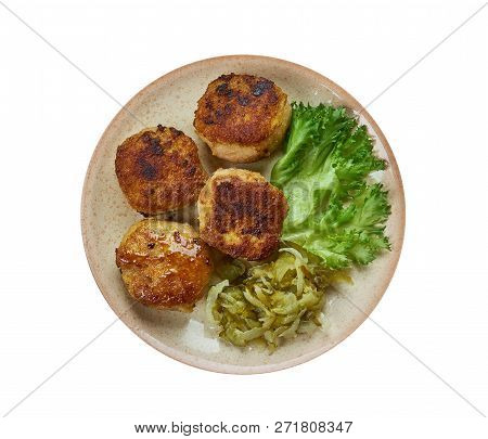 Frikadeller, Pan-fried Meatballs Of Minced Mea, Danish Homemade Cuisine, Traditional Assorted Dishes