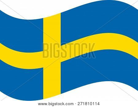 Flag Of Sweden. Realistic Waving Flag Of Kingdom Of Sweden. Fabric Textured Flowing Flag Of Sweden.