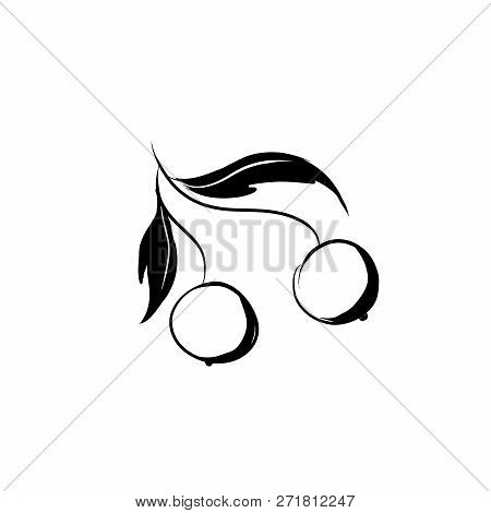 Cherry.  Simple Black And White Vector.  Illustration Of Fruit Food.  Freshness