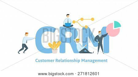 Crm, Customer Relationship Management. Concept With Keywords, Letters And Icons. Flat Vector Illustr