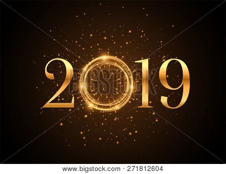 2019 New Year Shiny Golden Sparkles Background Vector Illustration