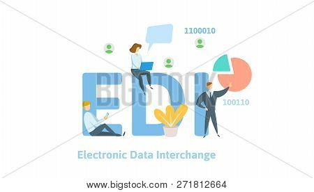 Edi, Electronic Data Interchange. Concept With Keywords, Letters And Icons. Flat Vector Illustration