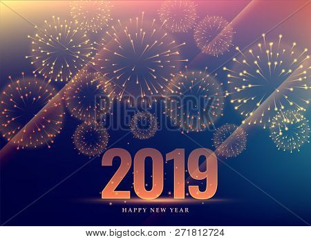 Happy New Year 2019 Background With Fireworks Vector Illustration