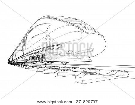 Modern Speed Train Concept. 3d Illustration. Wire-frame Style