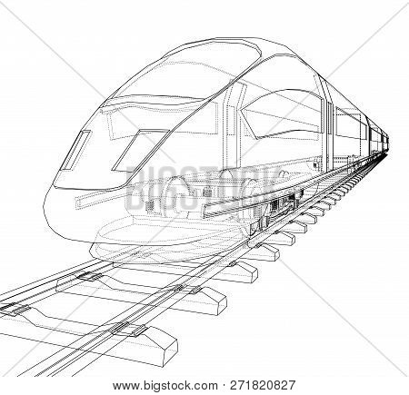 Modern Speed Train Concept. 3d Illustration. Wire-frame Style