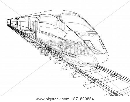 Modern Speed Train Concept. 3d Illustration. Wire-frame Style