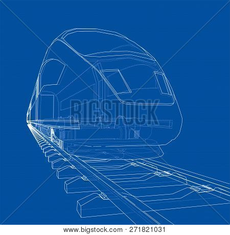 Modern Speed Train Concept. 3d Illustration. Wire-frame Style