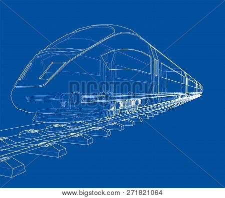 Modern Speed Train Concept. 3d Illustration. Wire-frame Style