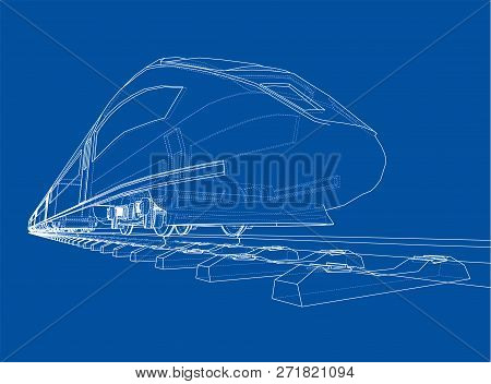 Modern Speed Train Concept. 3d Illustration. Wire-frame Style