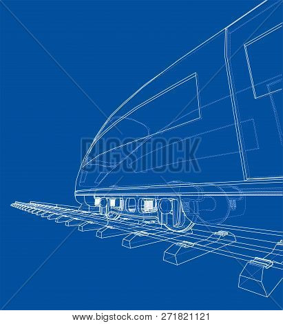 Modern Speed Train Concept. 3d Illustration. Wire-frame Style