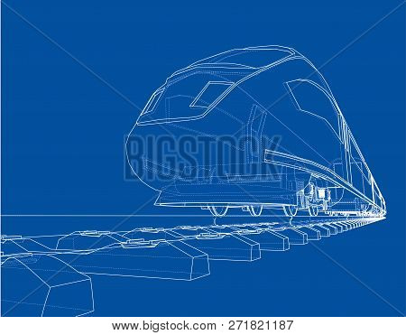 Modern Speed Train Concept. 3d Illustration. Wire-frame Style