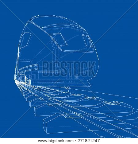 Modern Speed Train Concept. 3d Illustration. Wire-frame Style