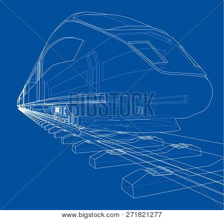 Modern Speed Train Concept. 3d Illustration. Wire-frame Style