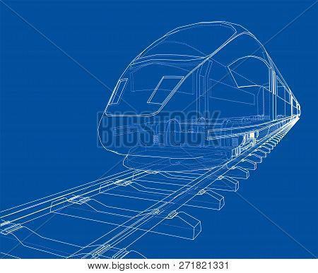 Modern Speed Train Concept. 3d Illustration. Wire-frame Style