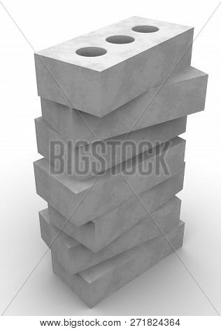 Silicate Bricks. Several Silicate Bricks Are Stacked On A White Surface. Isolated. 3d Illustration
