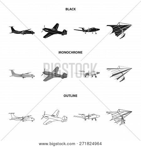 Vector Design Of Plane And Transport Icon. Collection Of Plane And Sky Vector Icon For Stock.