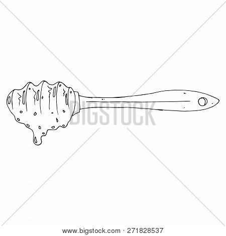 Wooden Spoon For Honey. Vector Illustration Of A Spoon With Honey. Hand Drawn Spoon For Honey.