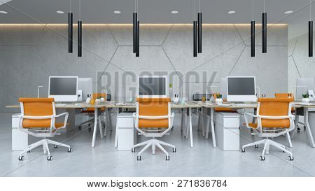 Interior modern open space office 3D illustration