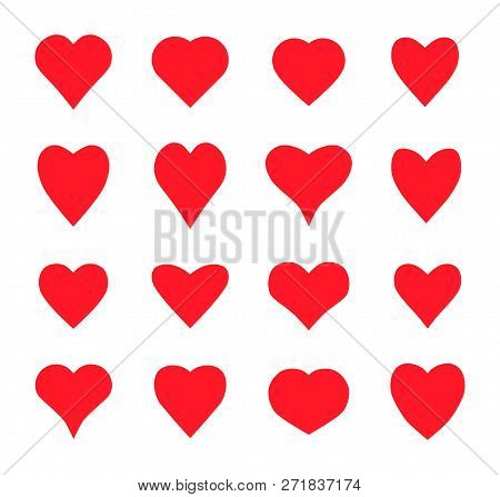 Valentine Card Love Hearts Vector. Social Nets Like Red Heart Web Buttons Isolated On White Backgrou