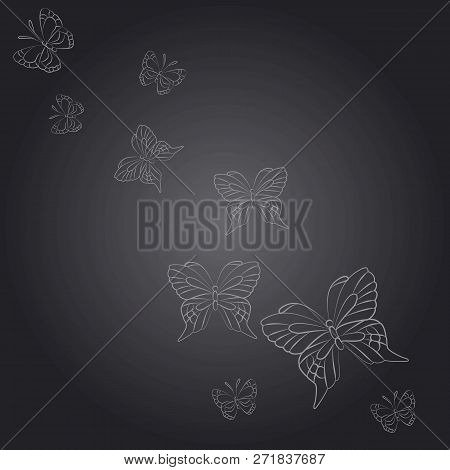 Gray Background With Butterflies Flying, Butterflies Painted In The Contour